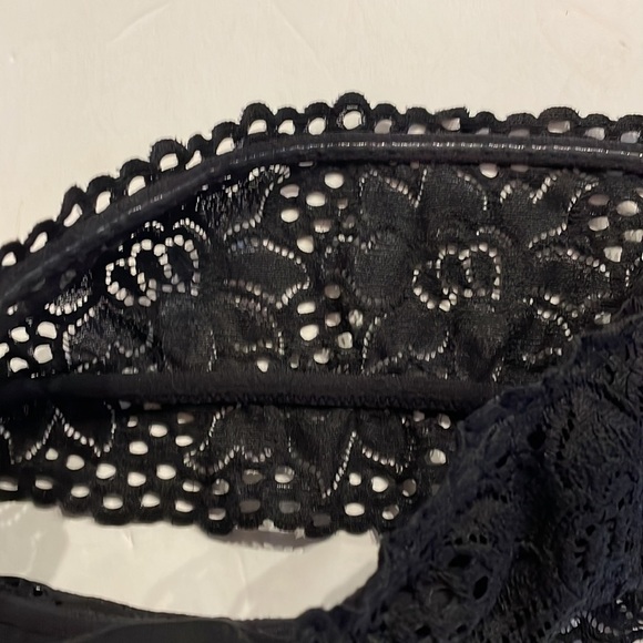 AERIE AE BLACK LACE UNPADDED Strapless BRALETTE Lacey boho festival Size Med - Picture 7 of 13